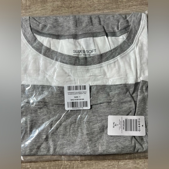 Torrid Super Soft Slub Boat Neck Elbow Sleeve Varsity Tee top shirt 00 0X 1X 2X - Picture 9 of 11